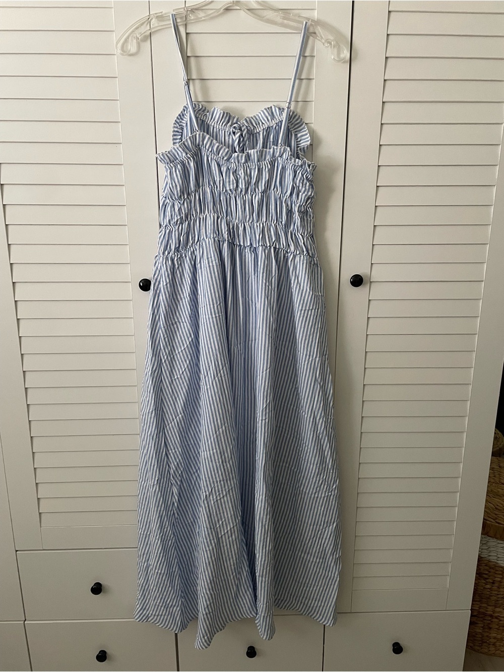 Light Blue and White Striped Smocked Maxi Dress - Women S Cottagecore - Picture 4 of 4